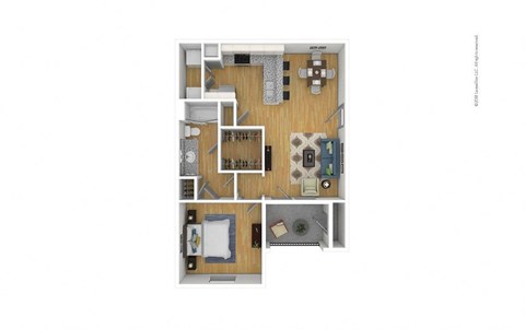 Floor plan for 1 bed, 1 bath, 740 sqft
